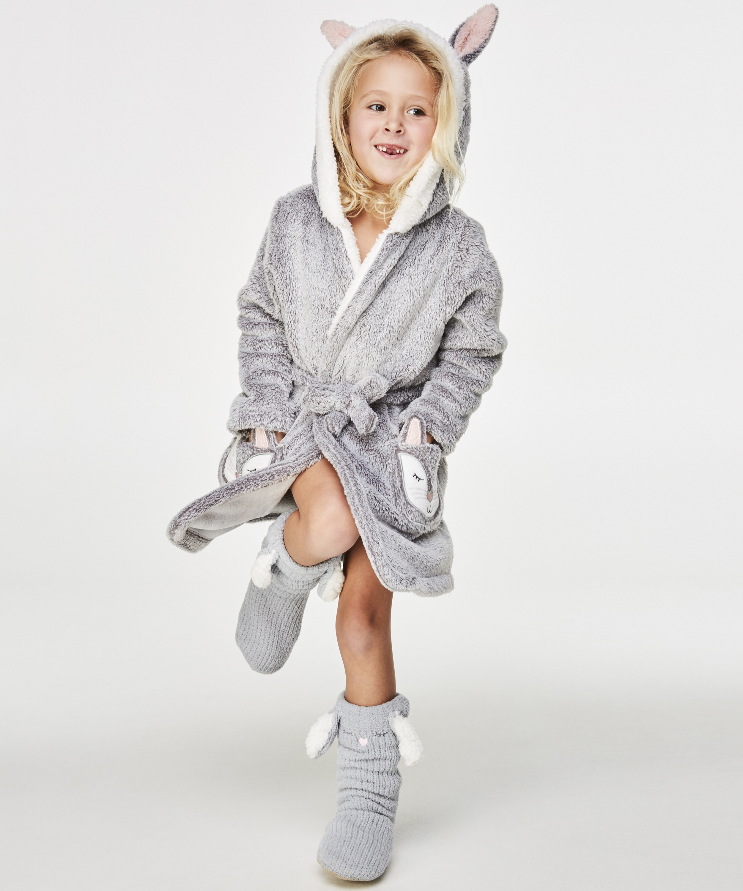 Kids Fleece Bathrobe, Grey, main