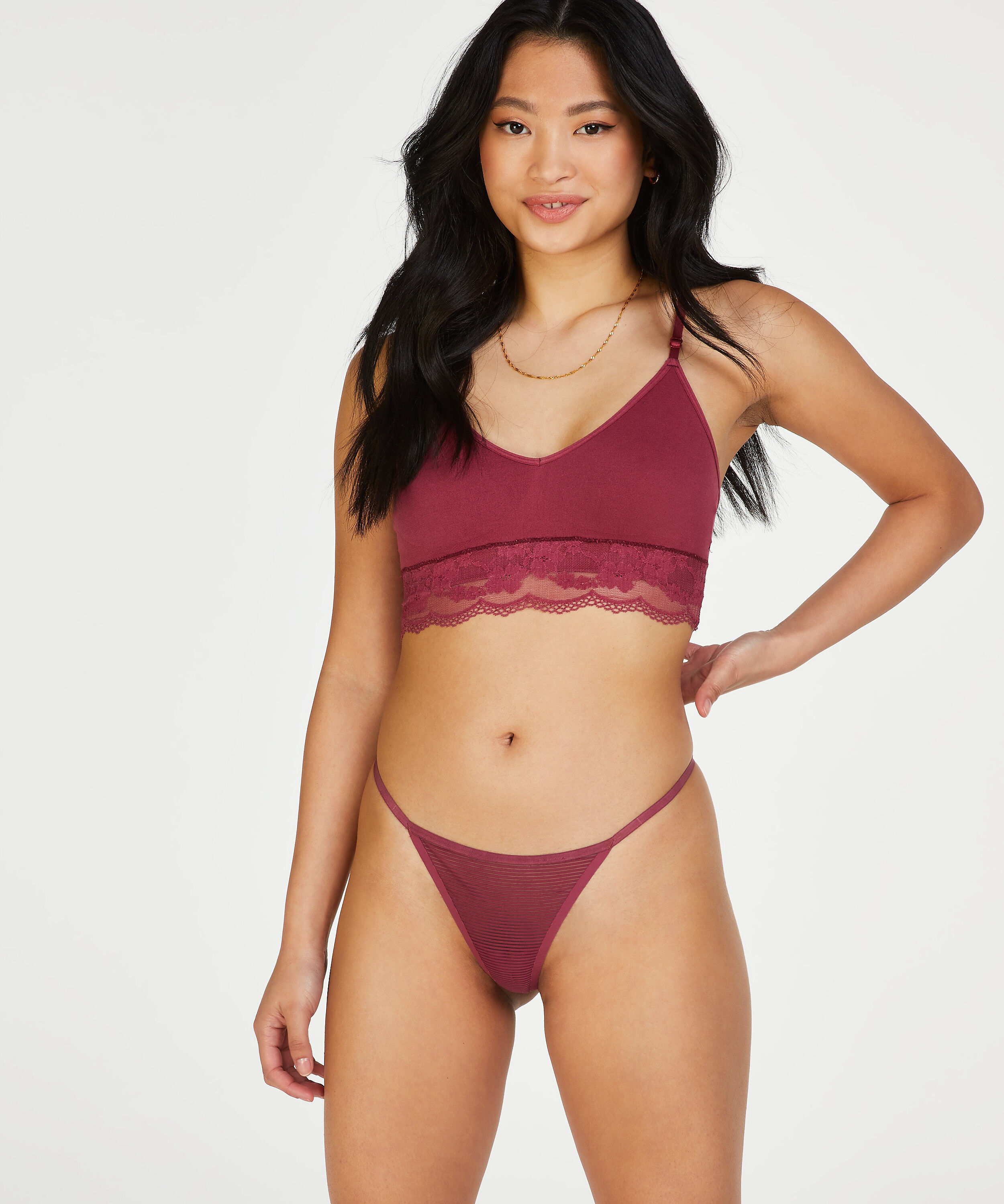 Invisible Stripe Mesh Thong, Red