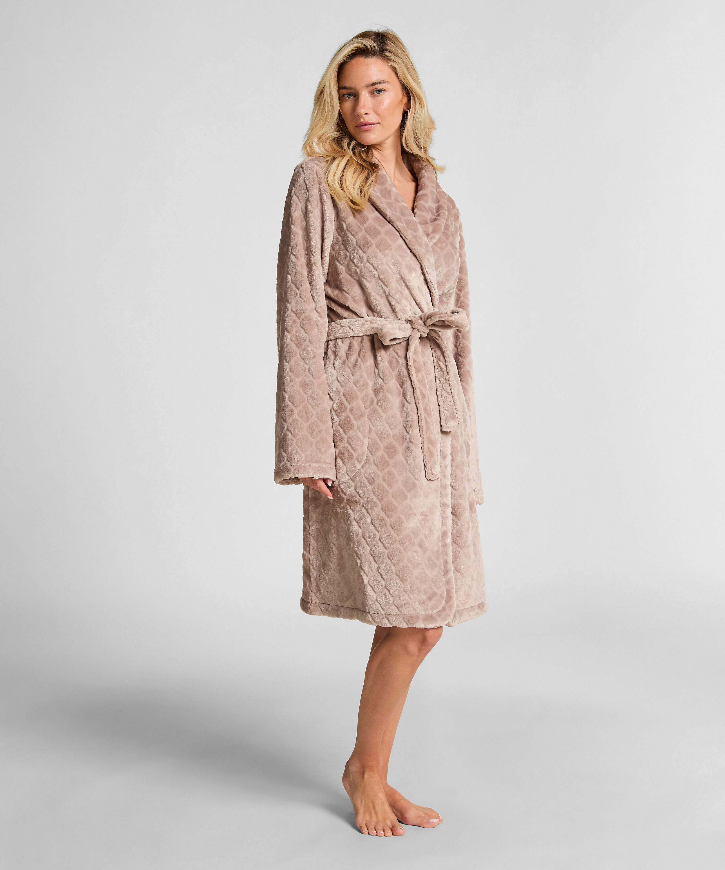 Fleece Bathrobe, Beige