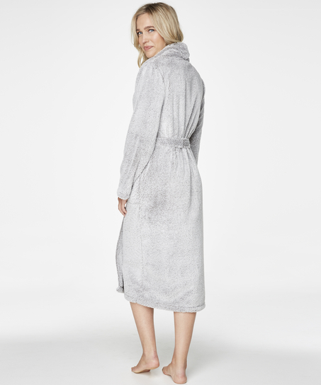 Fleece Glazed Long Bathrobe, Grey