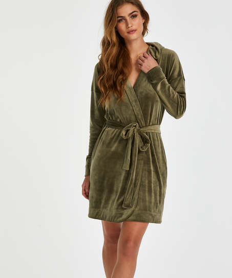Velours short bathrobe, Green