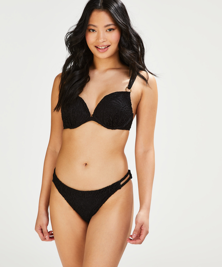 Crochet padded push-up underwired bikini top Cup A - E, Black