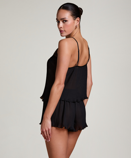 Plisse Lace Shorts, Black