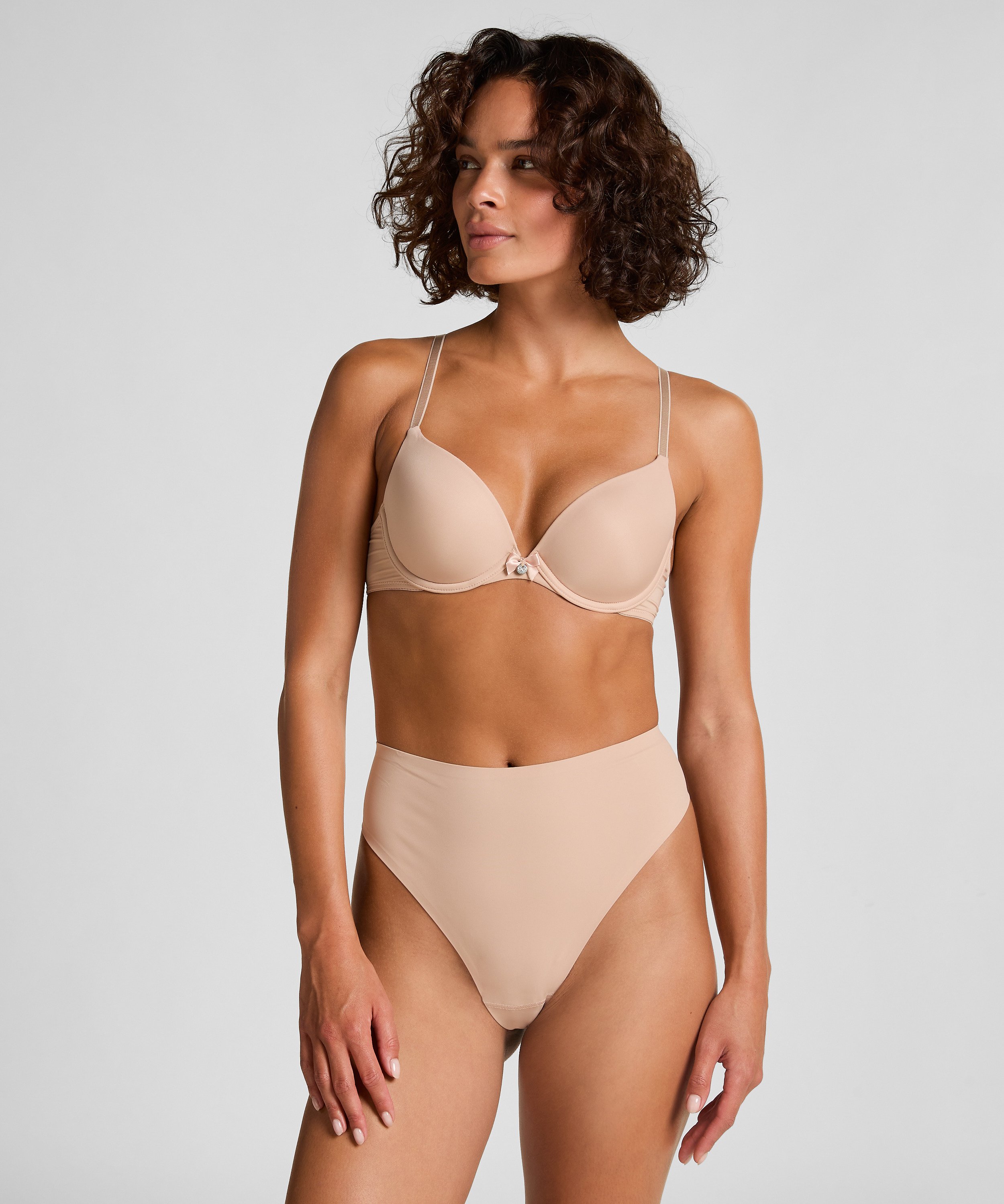 Plunge Padded Underwired Bra, Beige, main