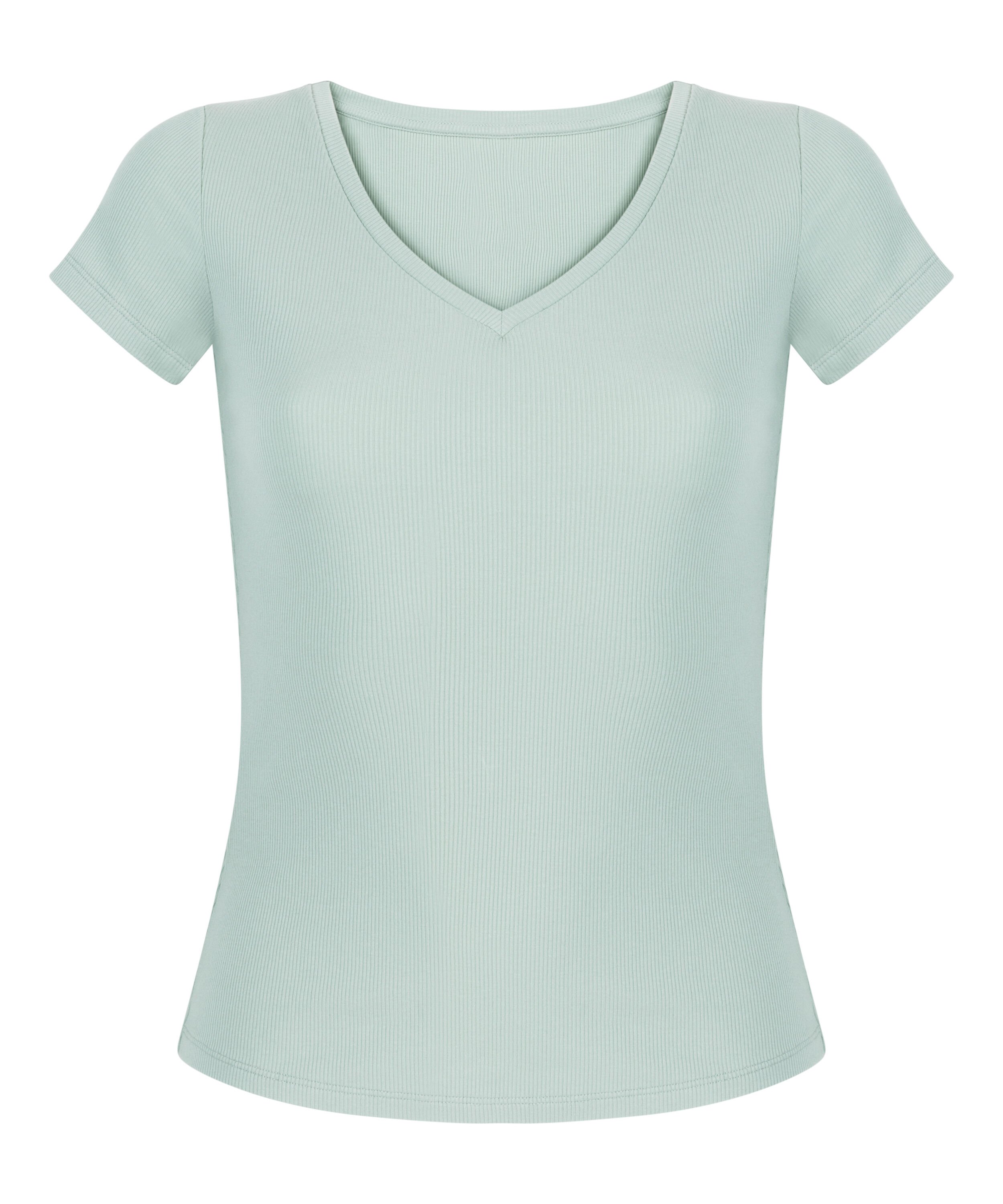 Ribbed Jersey Short-Sleeved Pyjama Top, Green