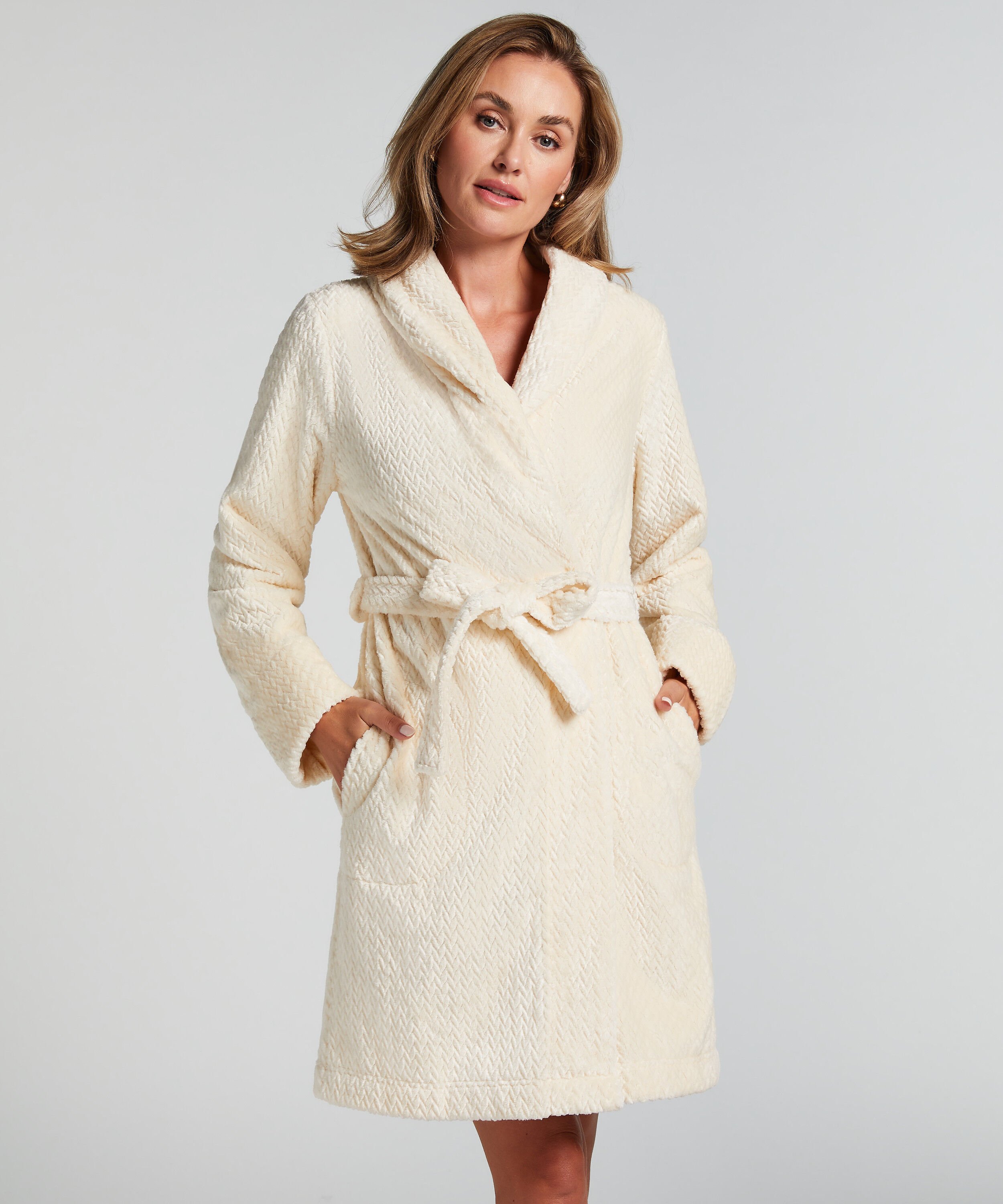 Fleece Bathrobe, White