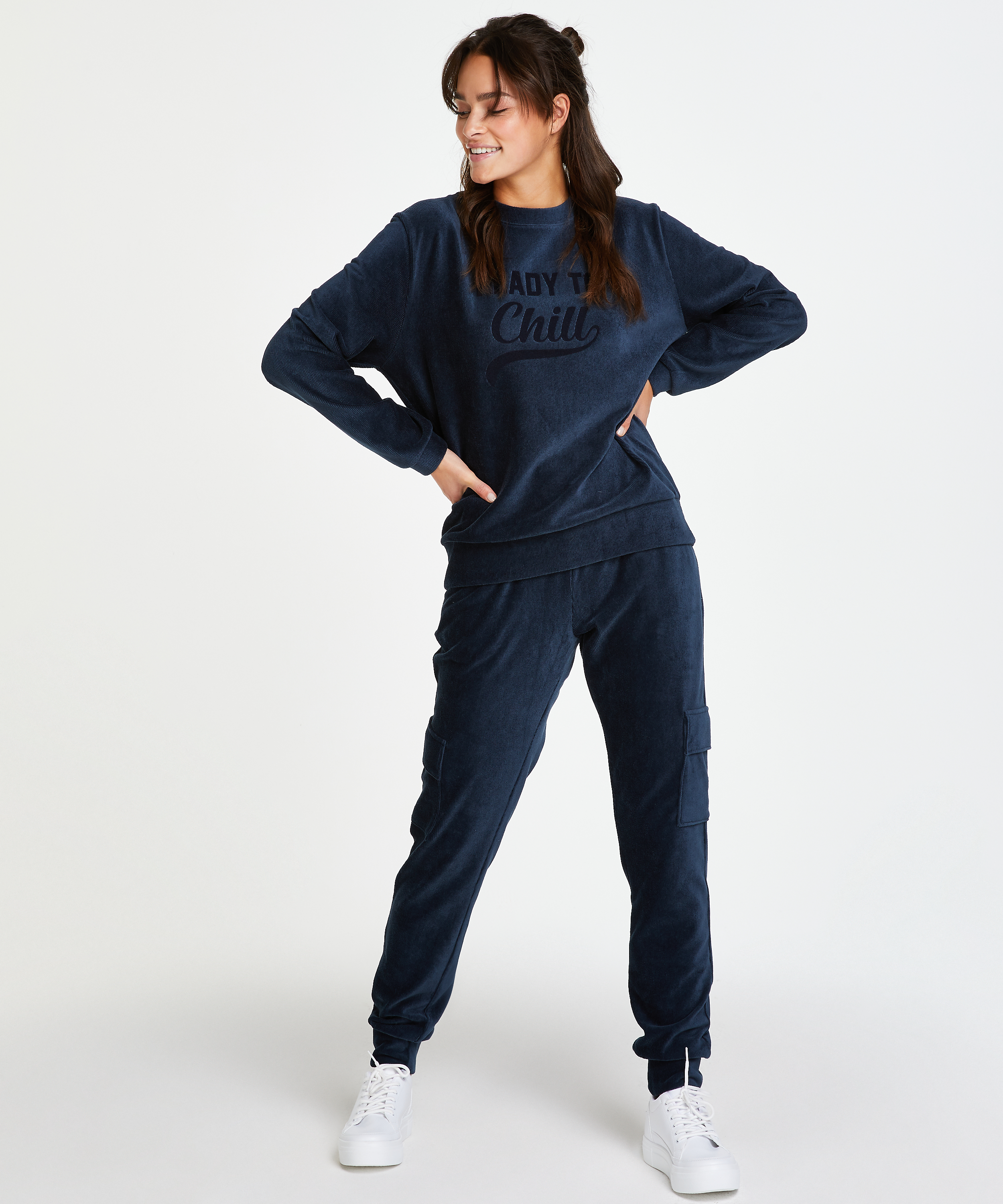 Long-sleeved velvet top, Blue, main