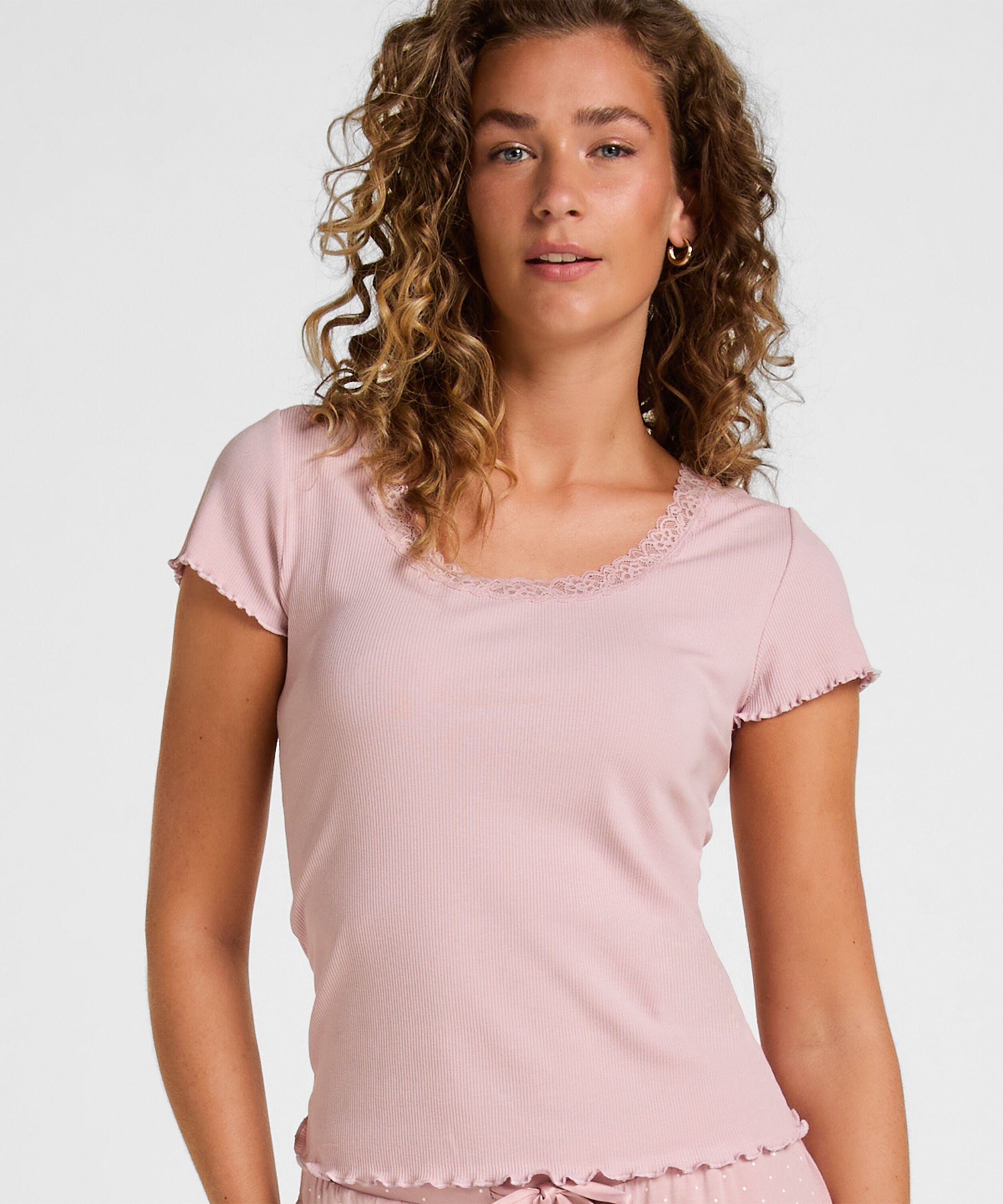 Pyjama Top Jersey Rib, Pink Pyjama Top Jersey Rib, Pink