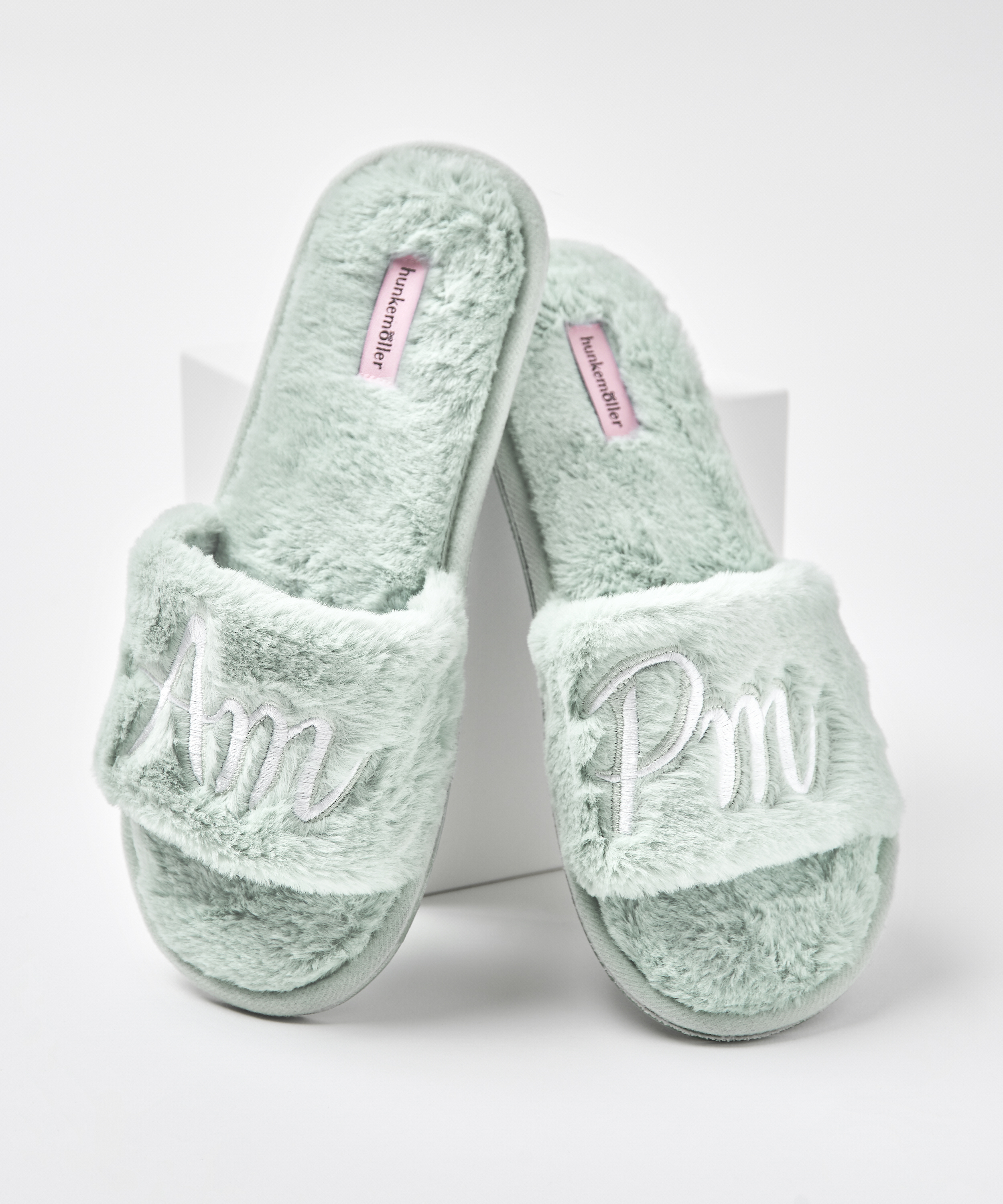 Fake Fur Home Slippers, Green, main