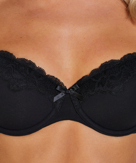 Secret Lace cotton padded underwired bra, Black