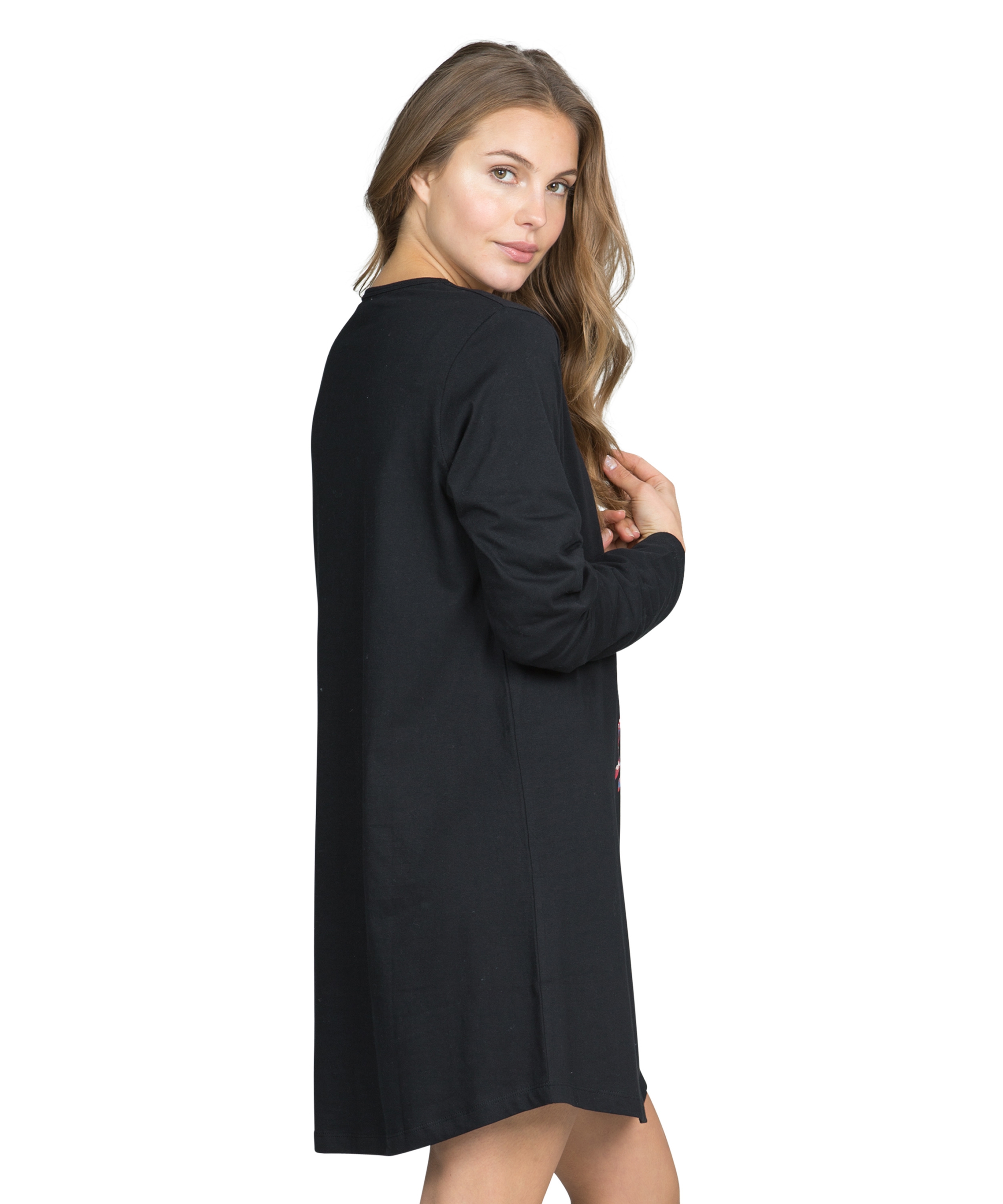 Nightshirt V-neck long sleeves, Black, main