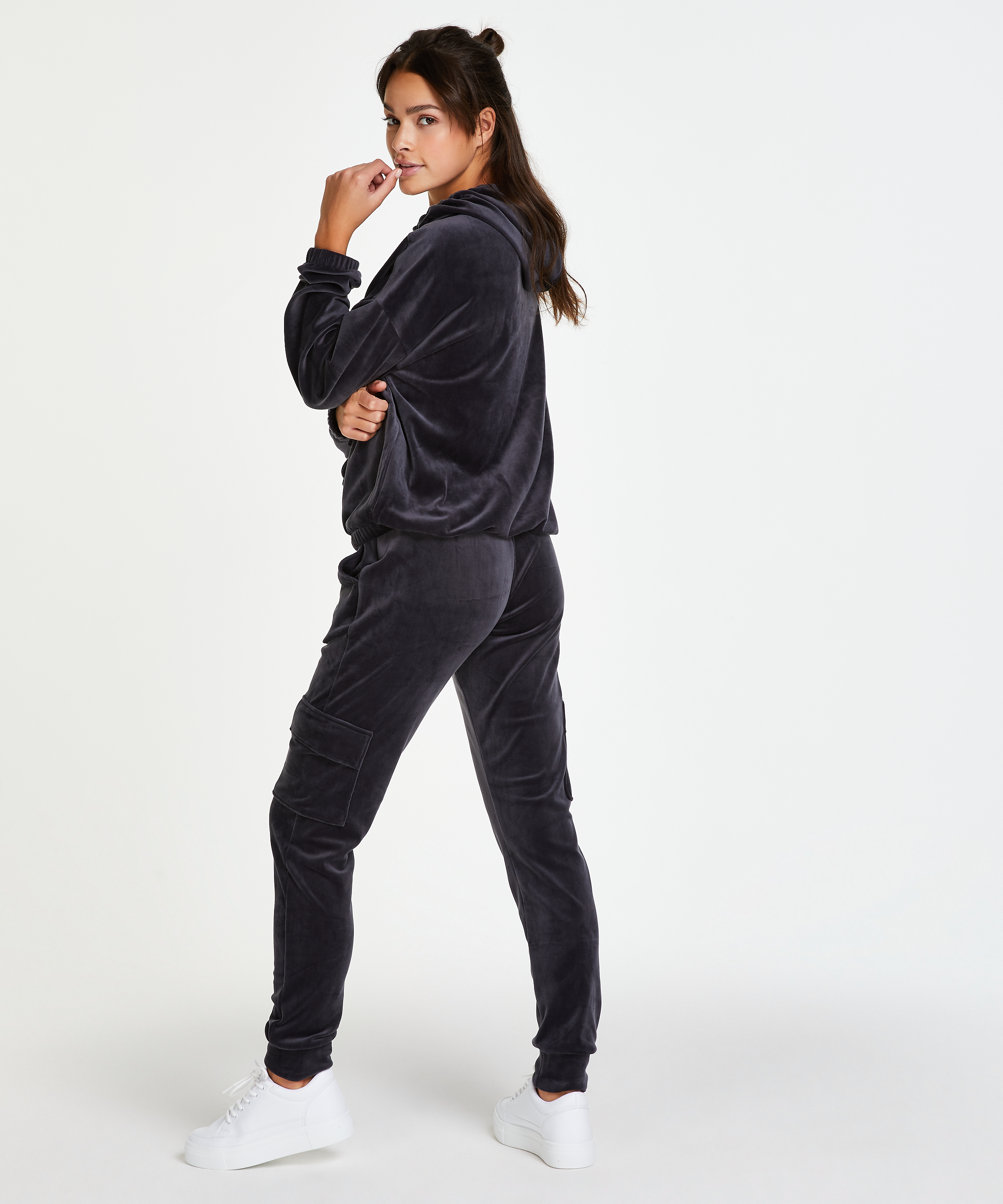 Velvet Jogging Pants Cargo, Grey, main