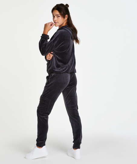 Velvet Jogging Pants Cargo, Grey