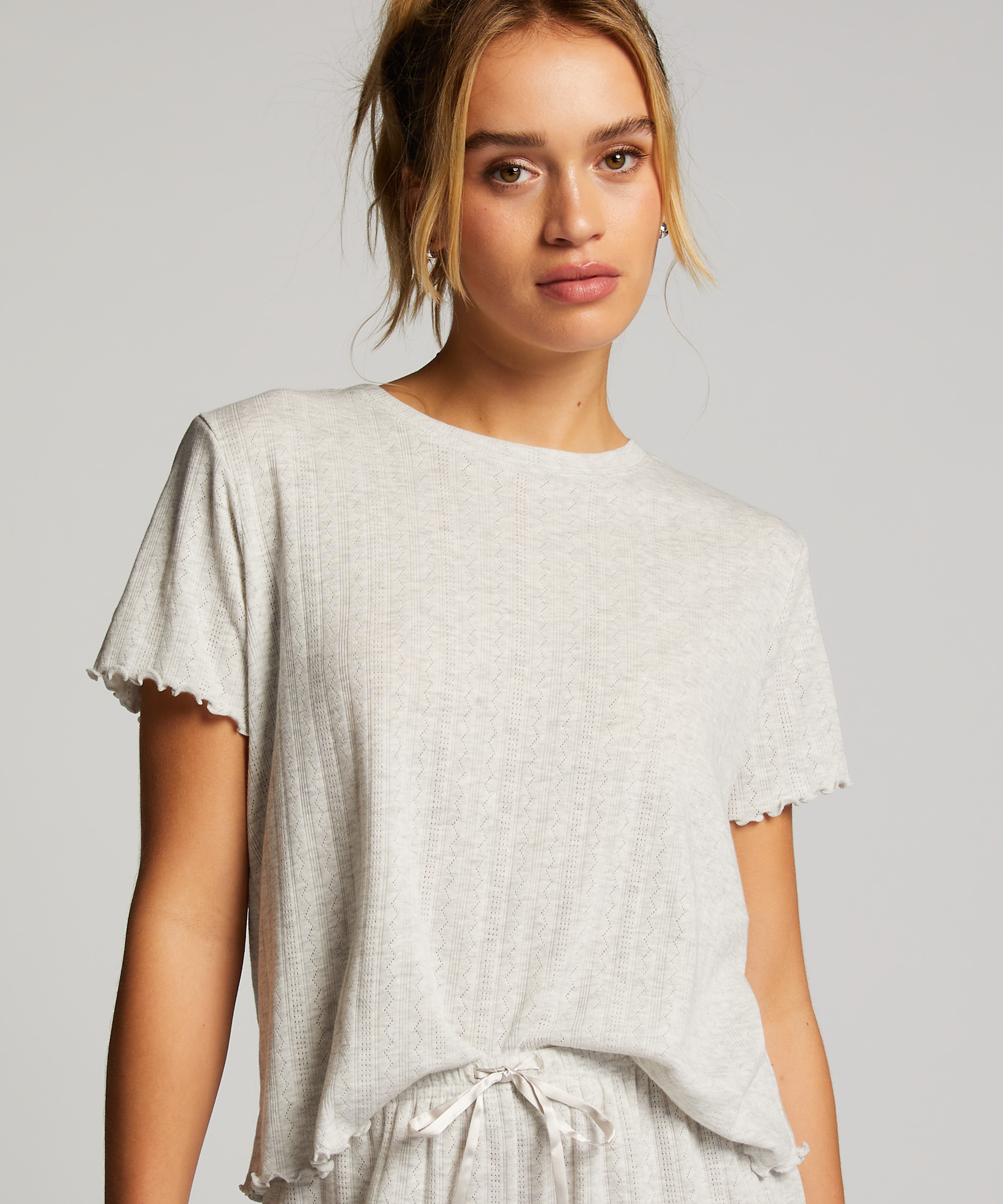 Loose-Fitting Short-Sleeved Pyjama Top, Beige, main