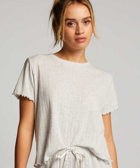Loose-Fitting Short-Sleeved Pyjama Top, Beige