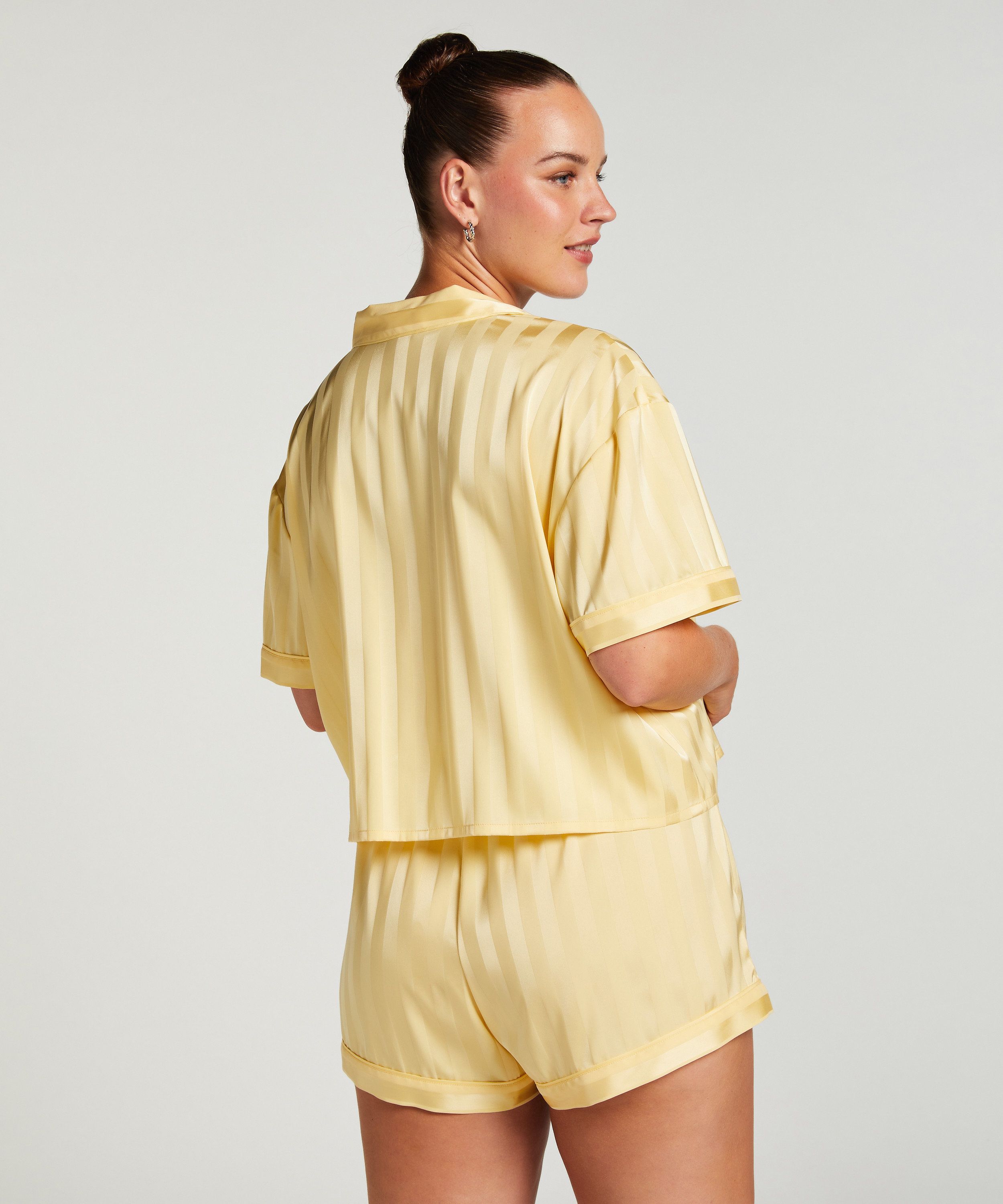 Satin pyjama shorts, Yellow, main