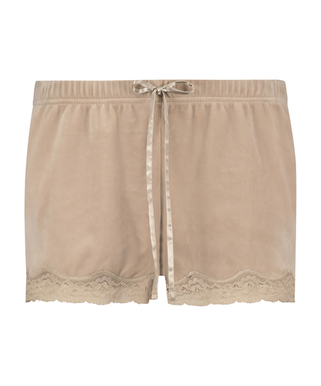 Velvet lace shorts, Beige