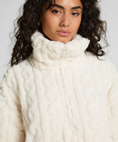Poncho Cable Fleece, White