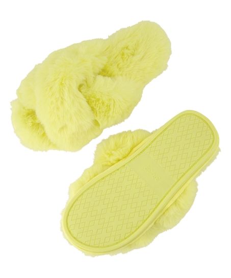 Fake Fur Slippers, Yellow