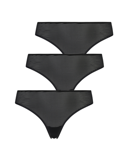 3-Pack Invisible Thong, Black