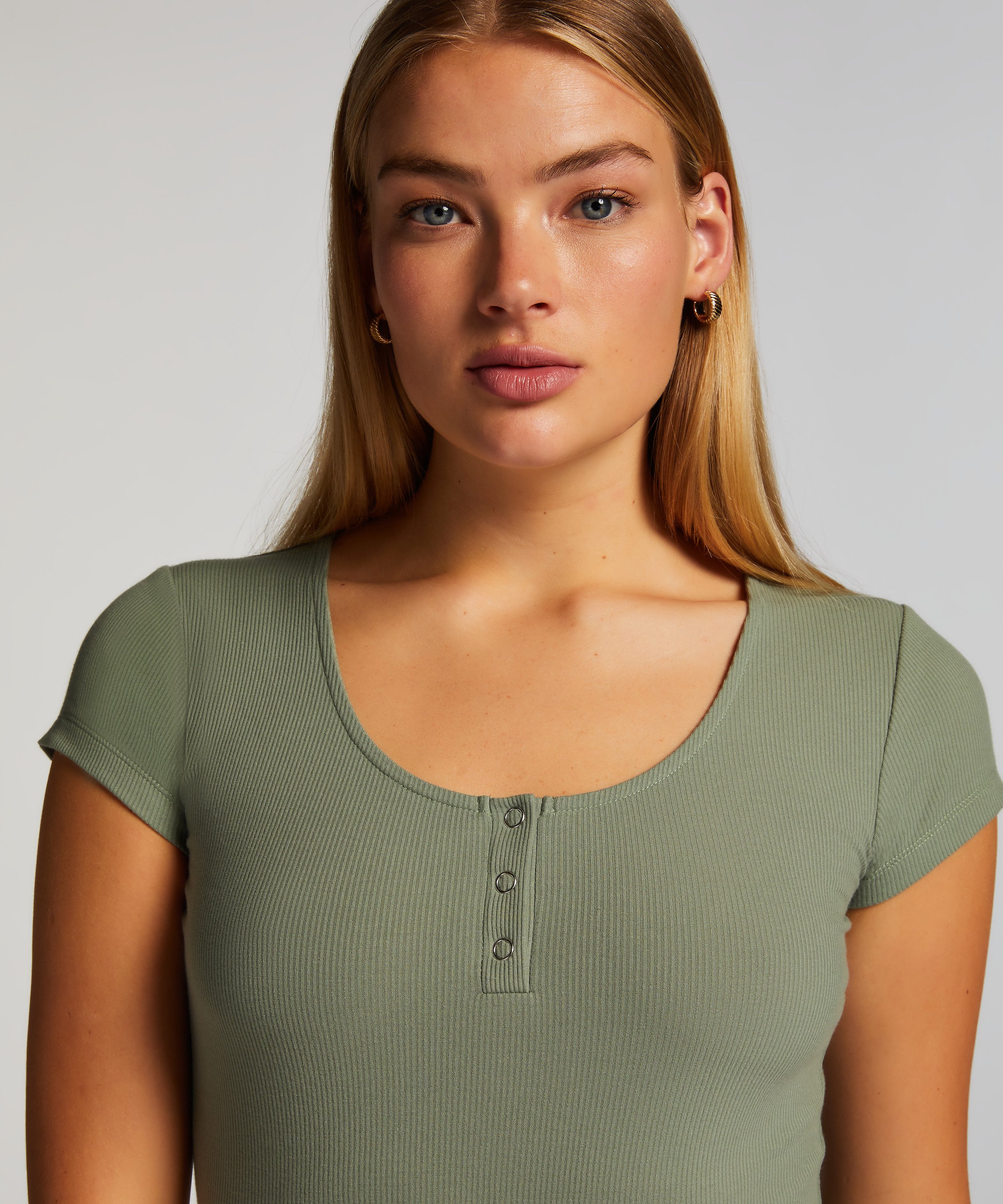 Henley Short Sleeved Pyjama Top, Green, main