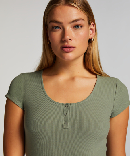 Henley Short Sleeved Pyjama Top, Green