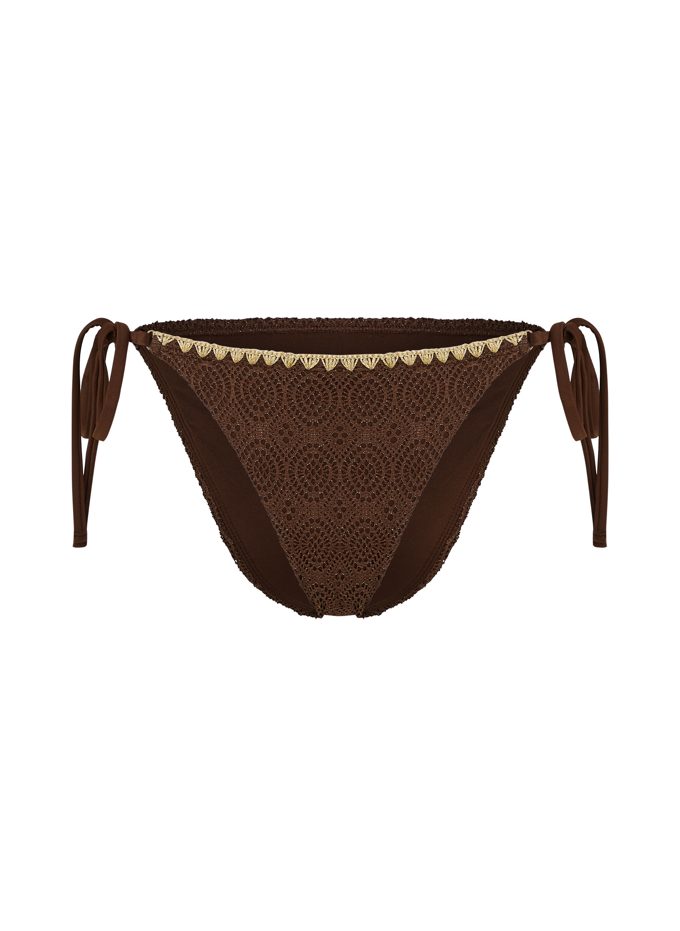 Crochet Cheeky Tanga Bikini Bottoms, Brown