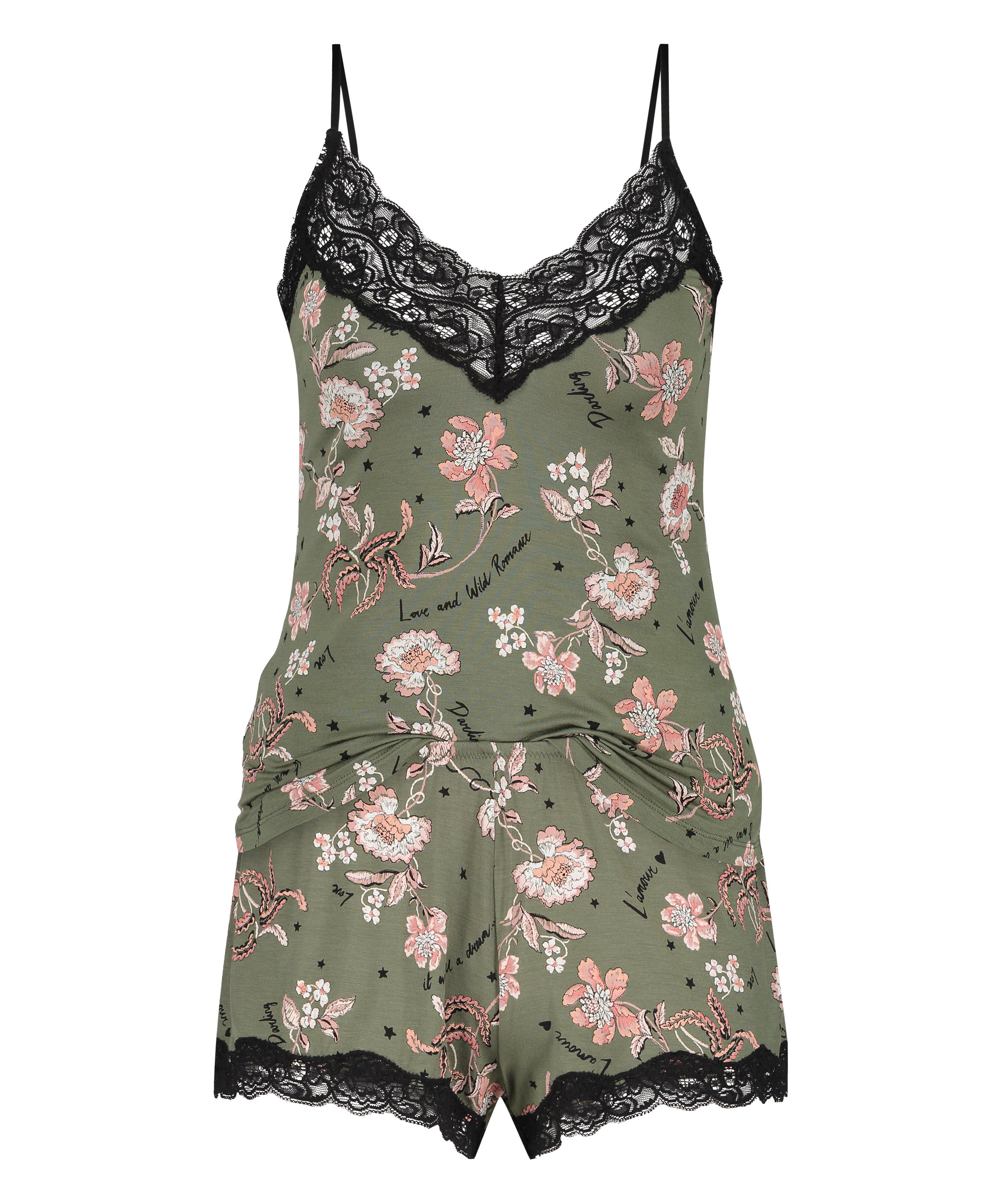 Flower Words Pajama Set, Green, main