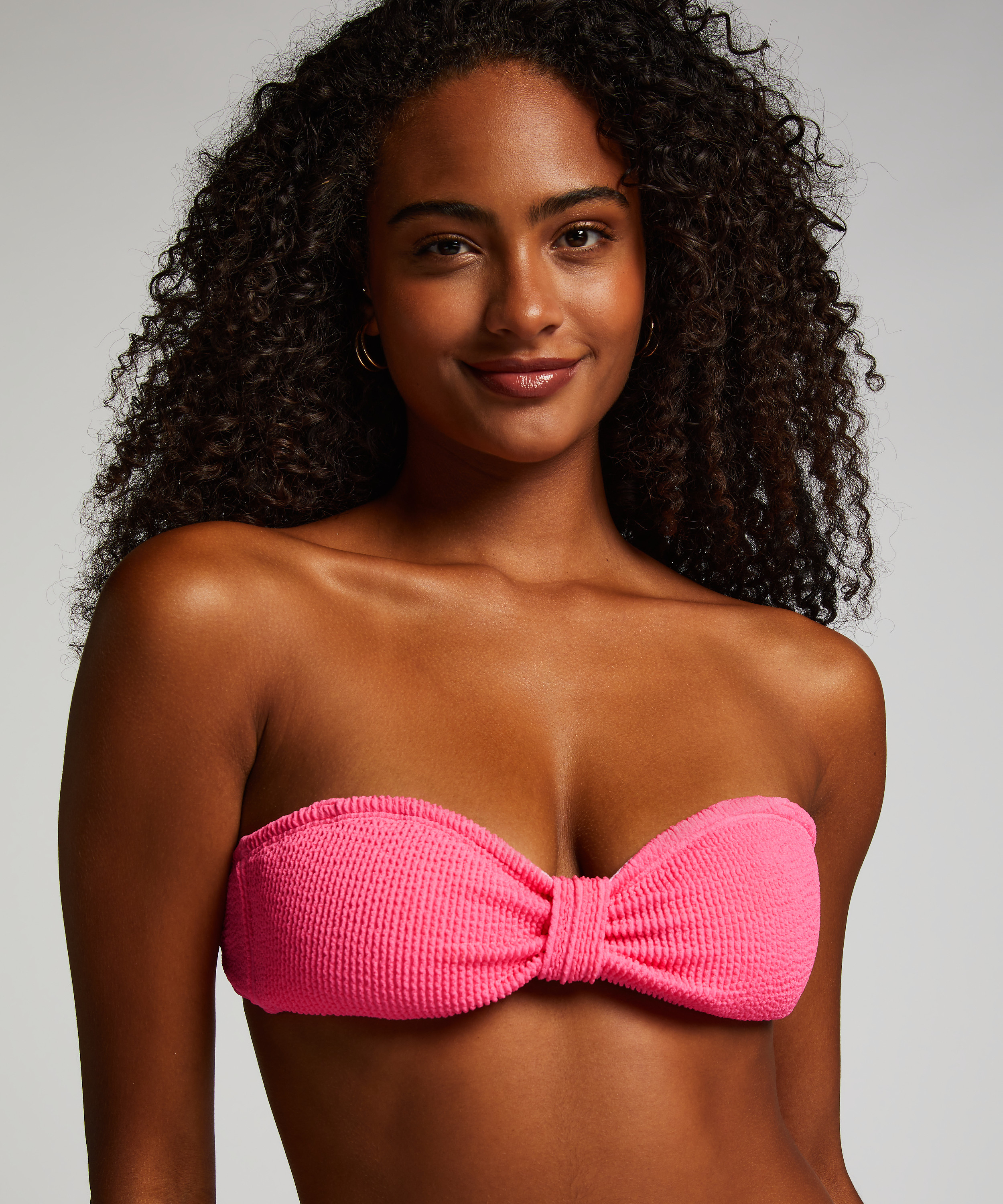 Crinkle Bandeau Bikini Top, Pink, main