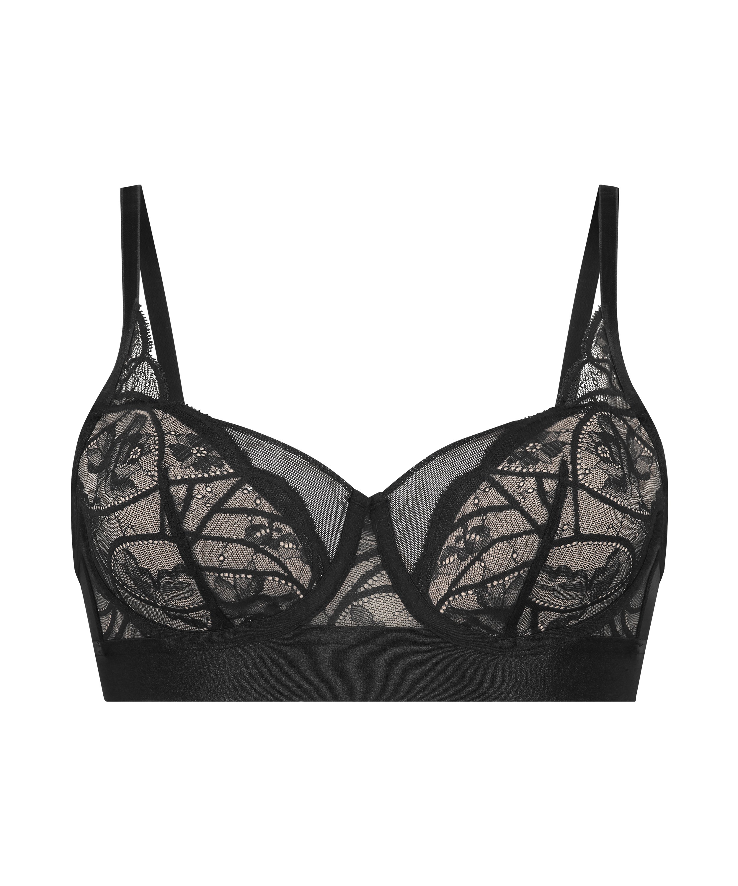 Luna Padded Underwired Longline Bra, Black, main