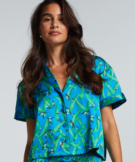 Satin Short-Sleeved Jacket, Blue