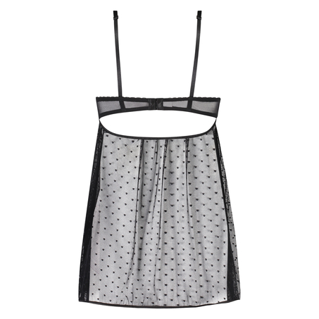 Bow Dotted Mesh Underwired Slip Dress, Black