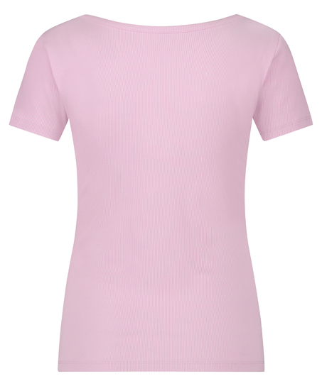 Rib Short-Sleeved Top, Pink