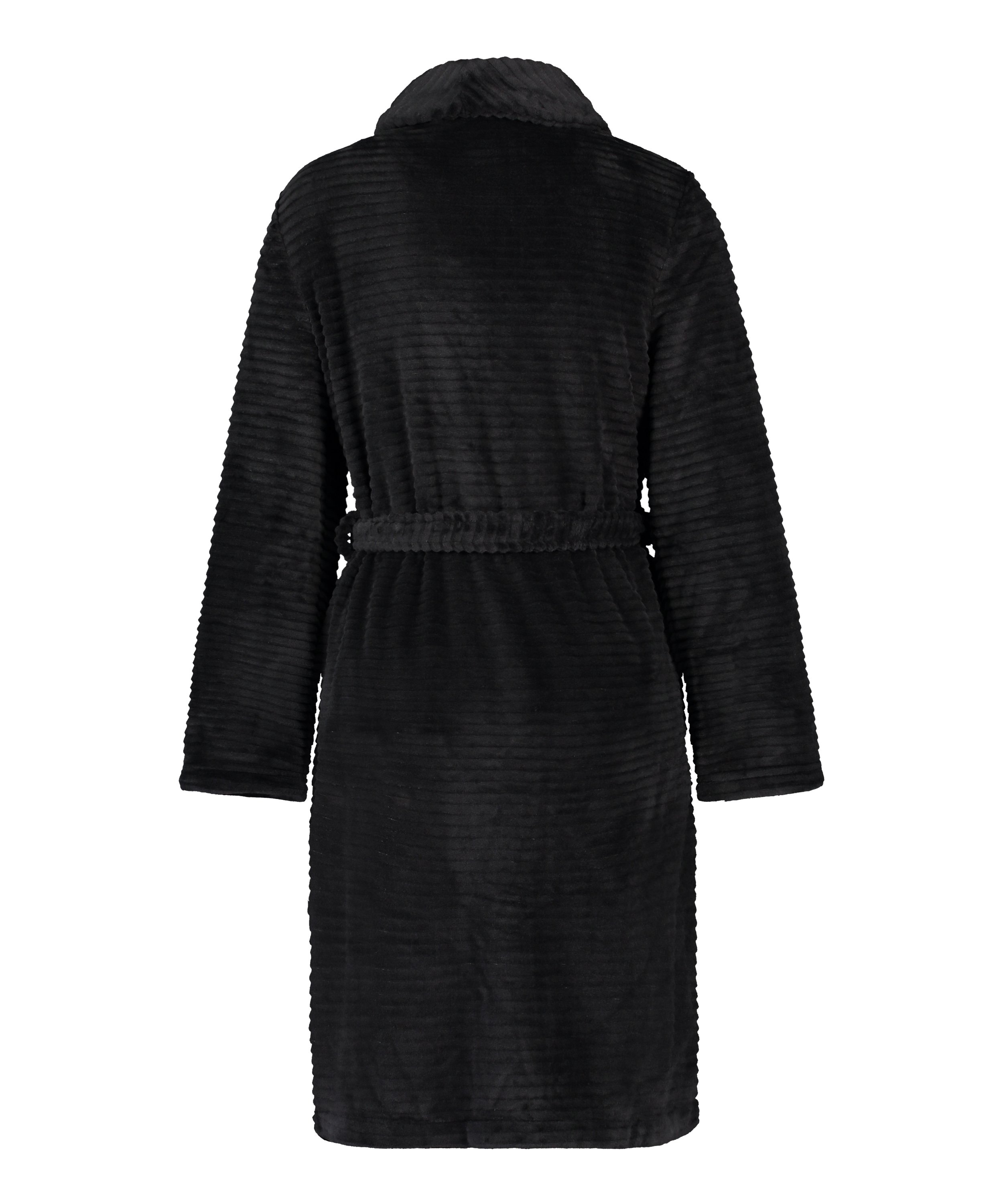 Short Fleece Ribbed Bathrobe, Black, main