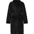 Short Fleece Ribbed Bathrobe, Black