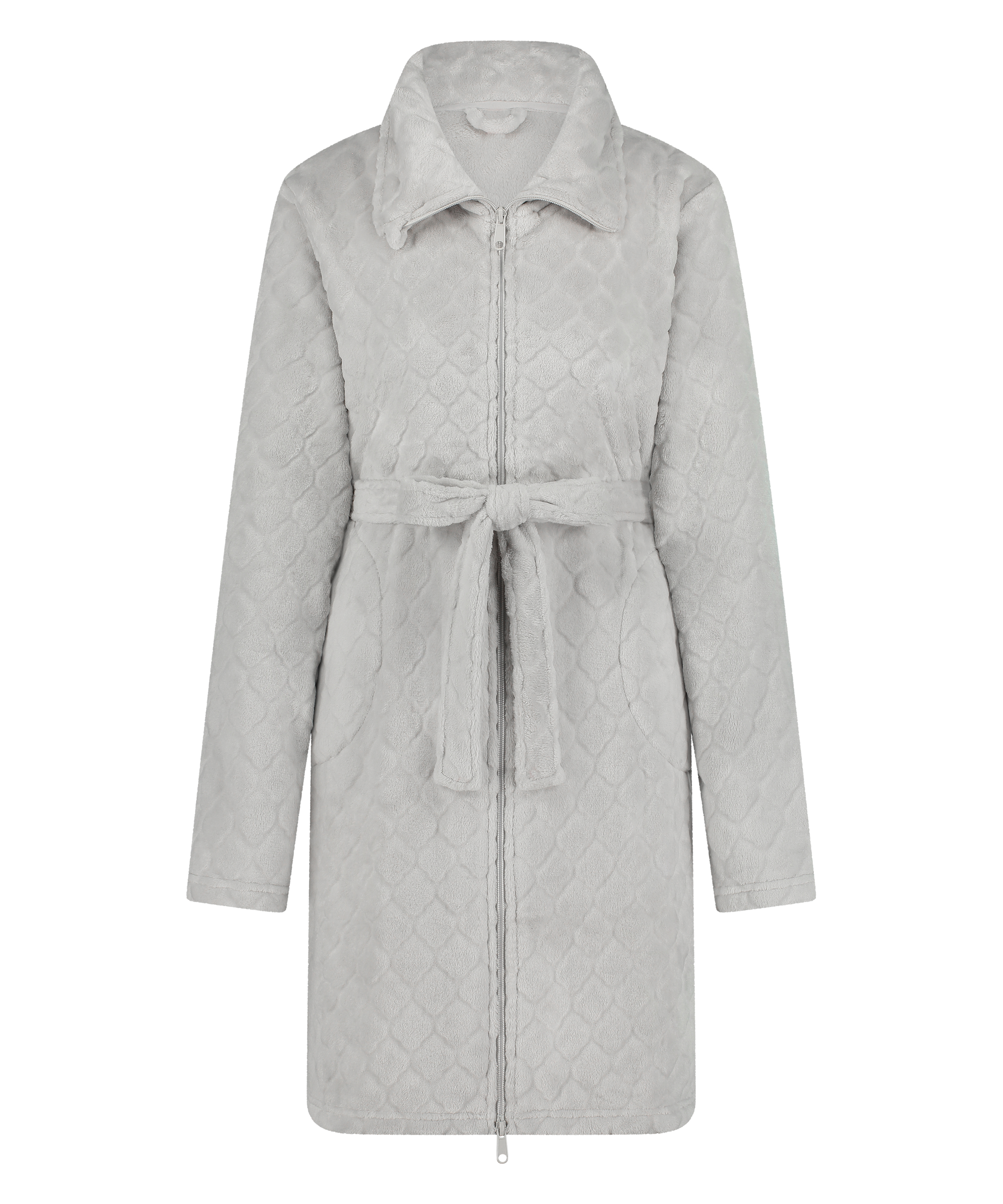 Zip Fleece Bathrobe, Grey, main