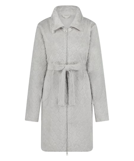 Zip Fleece Bathrobe, Grey