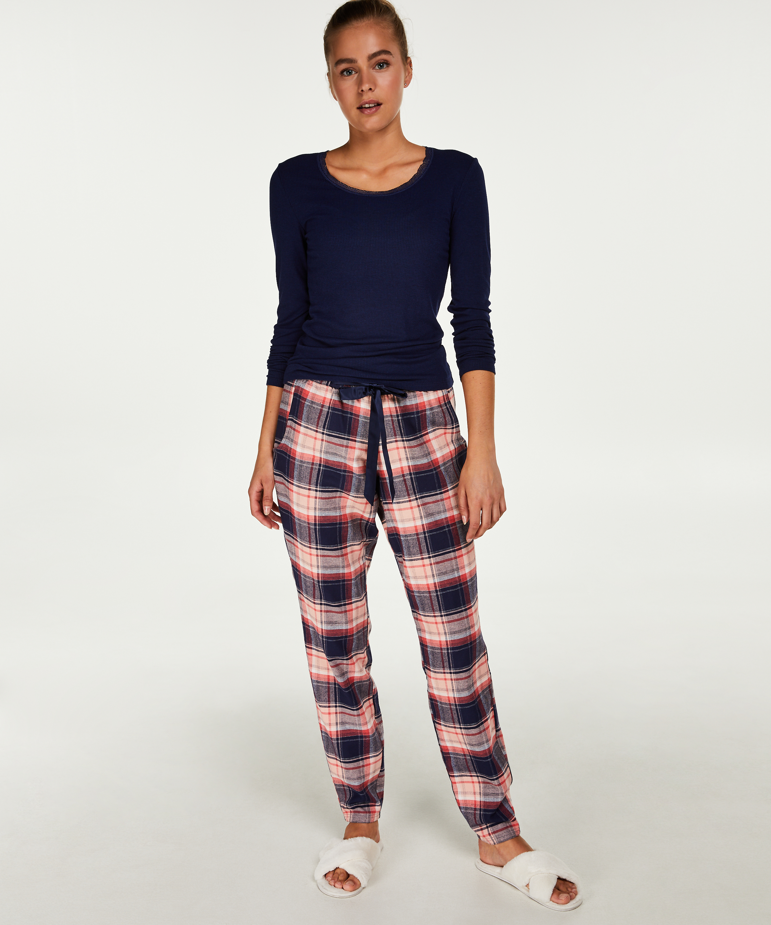 LS ribbed top R-neck, Blue, main