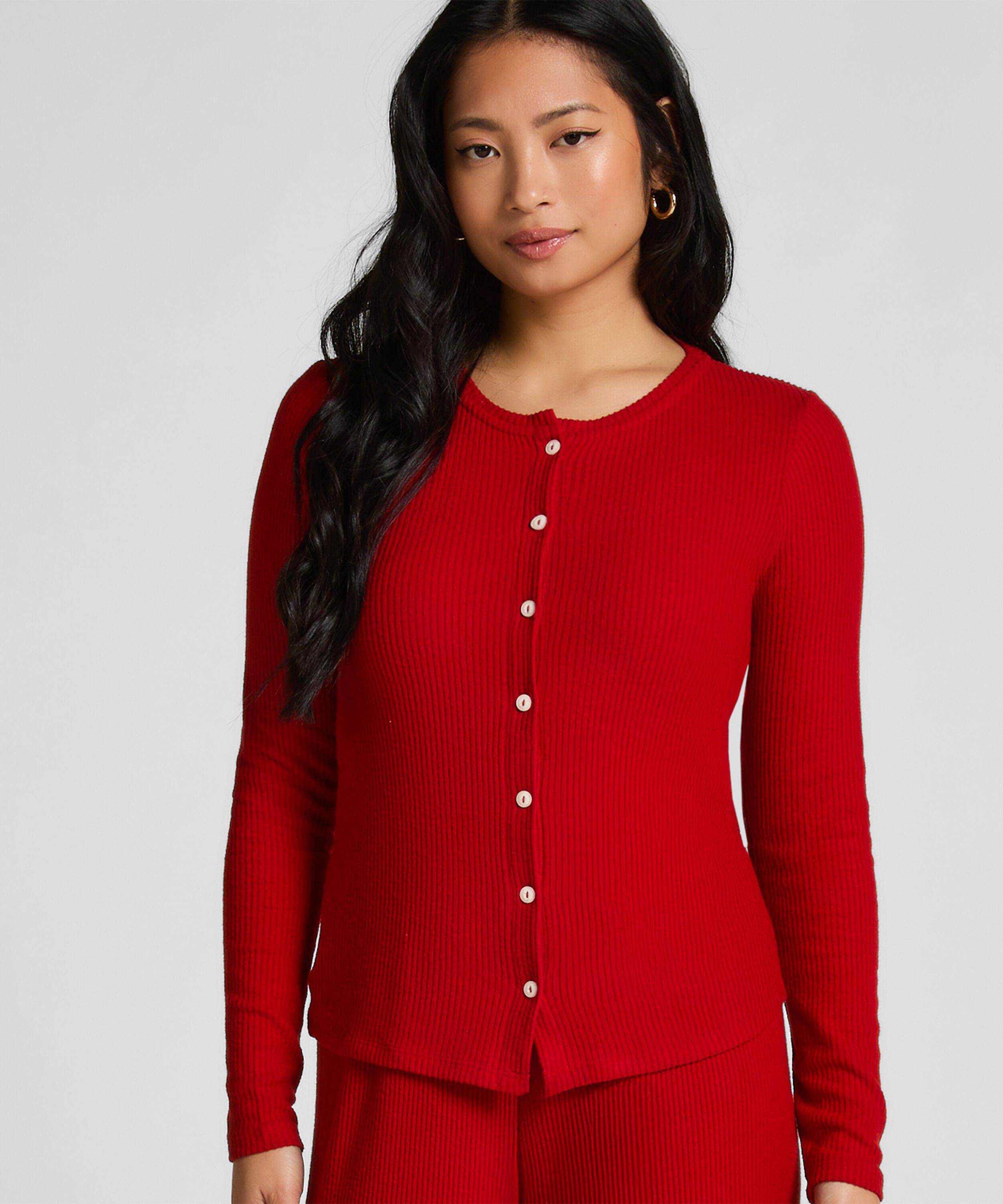 Cardigan Ribbed Jersey, Red Cardigan Ribbed Jersey, Red