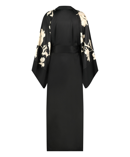 Bloom Satin Kimono, Black