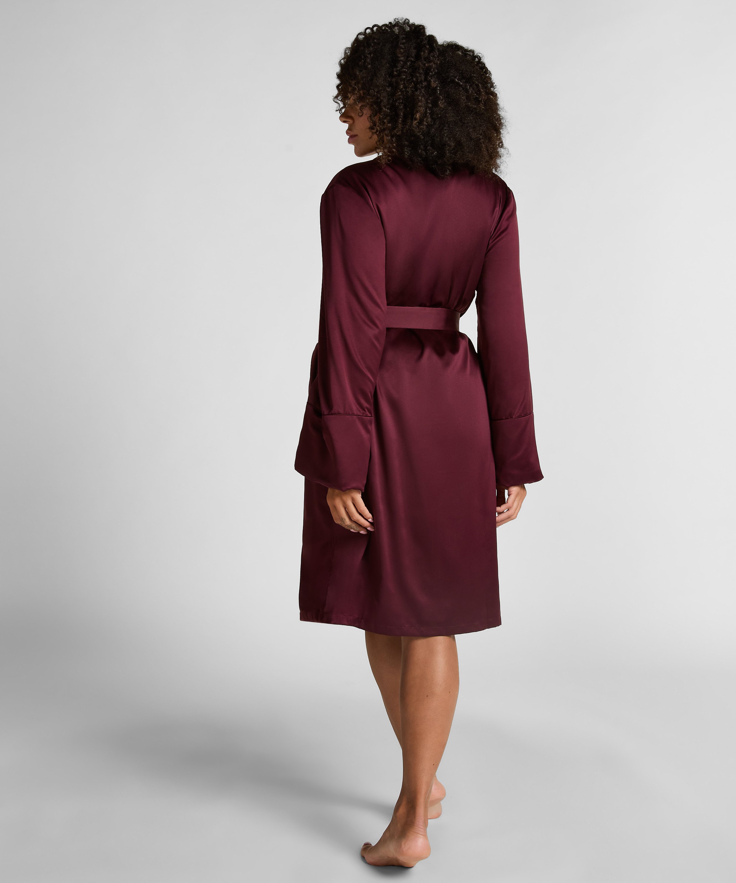 Satin Fleece Bathrobe, Purple, main