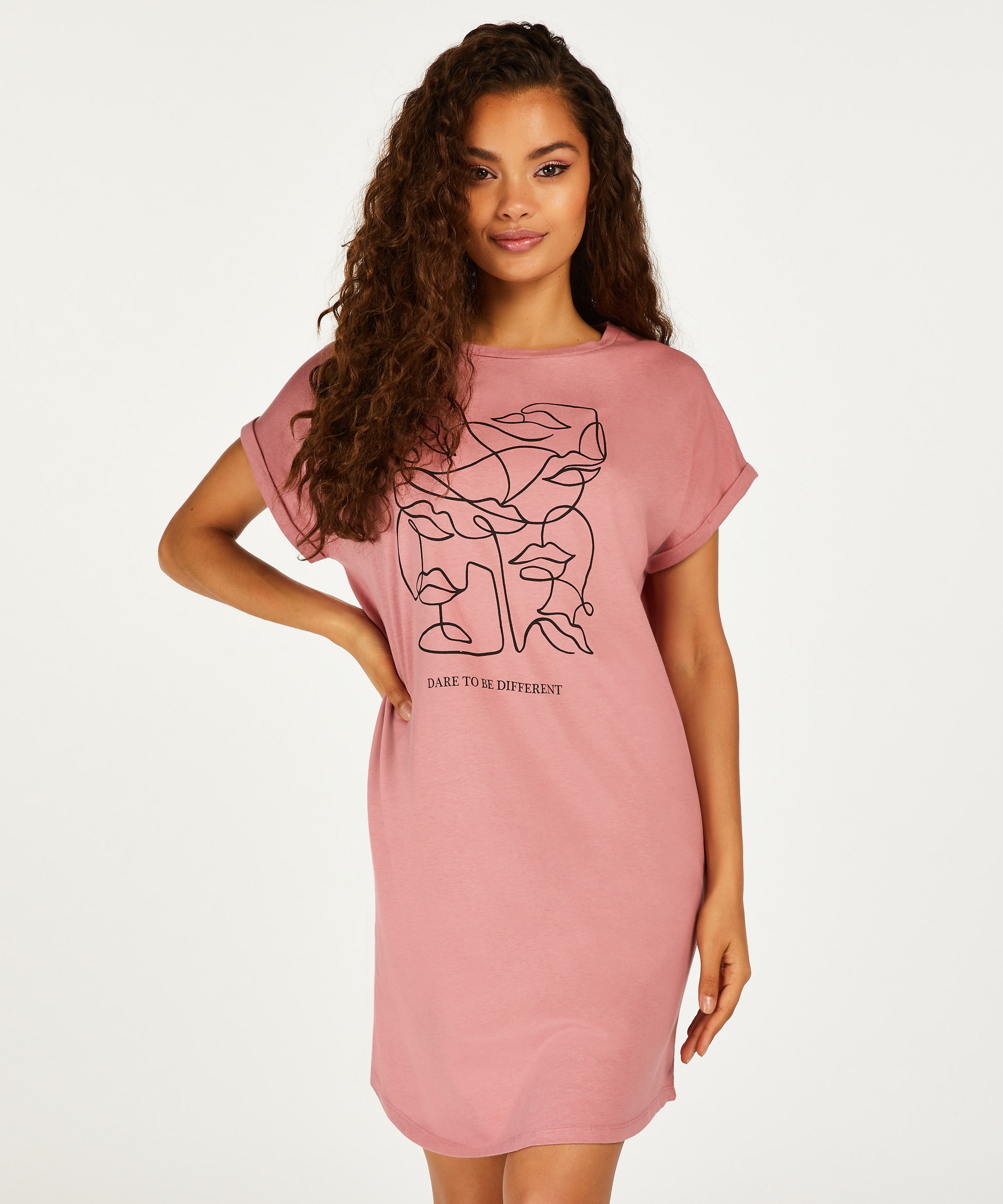 Round Neck Nightshirt, Pink, main