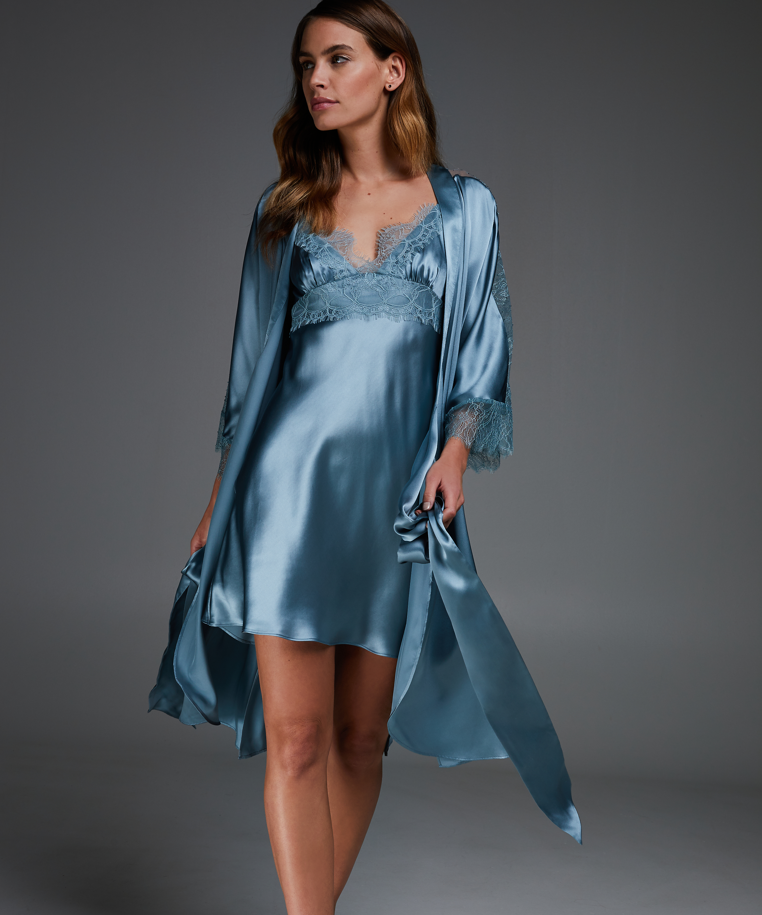 Silk Lace Kimono, Blue, main