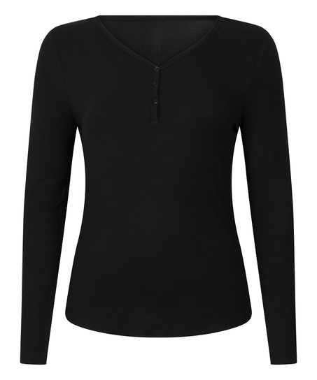 Longsleeved Pyjama Top Henley, Black