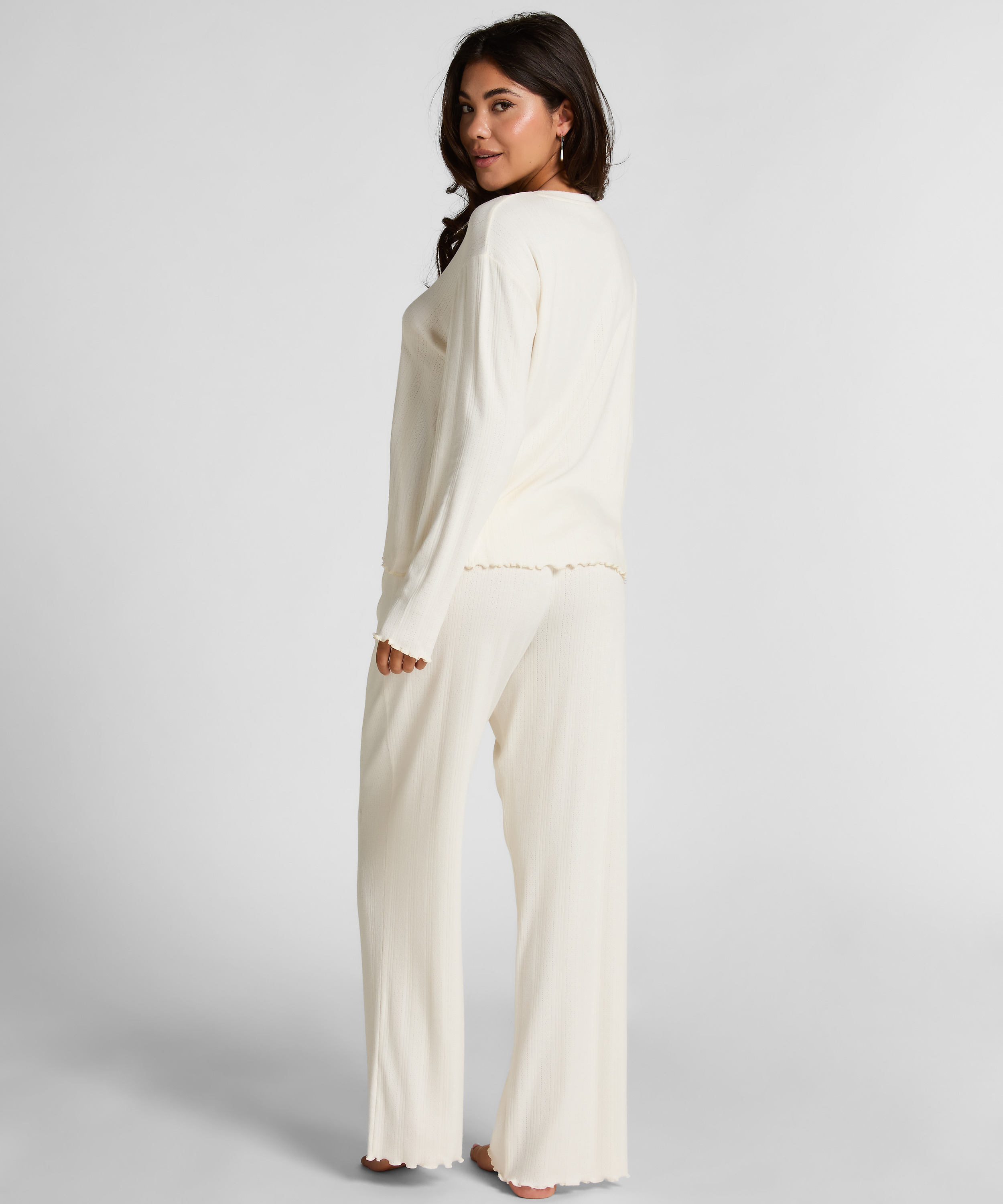 Pyjama Top Loose Pointelle, White, main