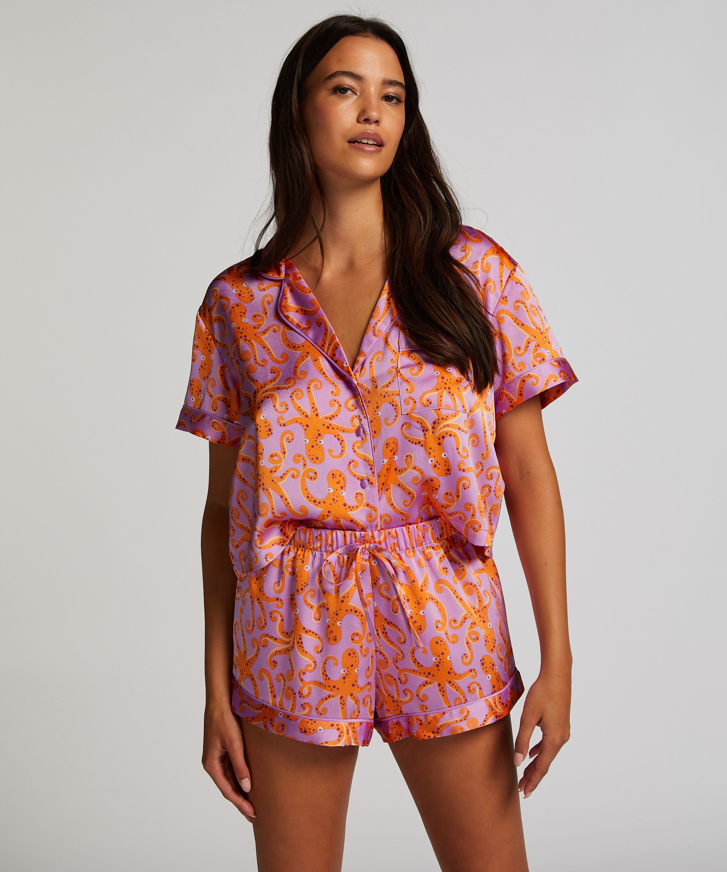 Satin pyjama shorts, Purple