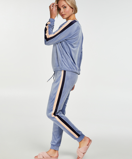 Striped Velvet Jogging Pants, Blue