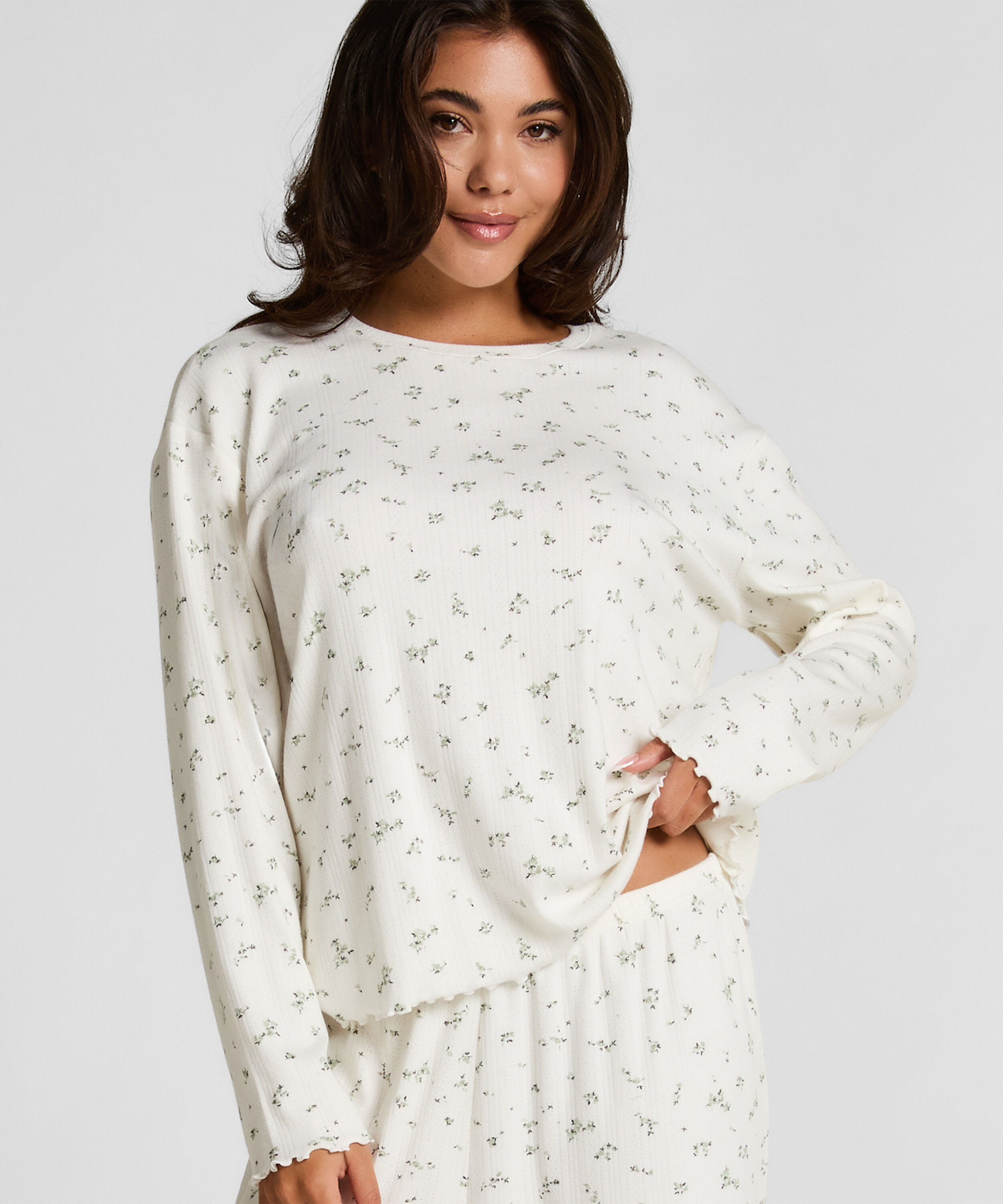 Pyjama Top Loose Pointelle, White Pyjama Top Loose Pointelle, White