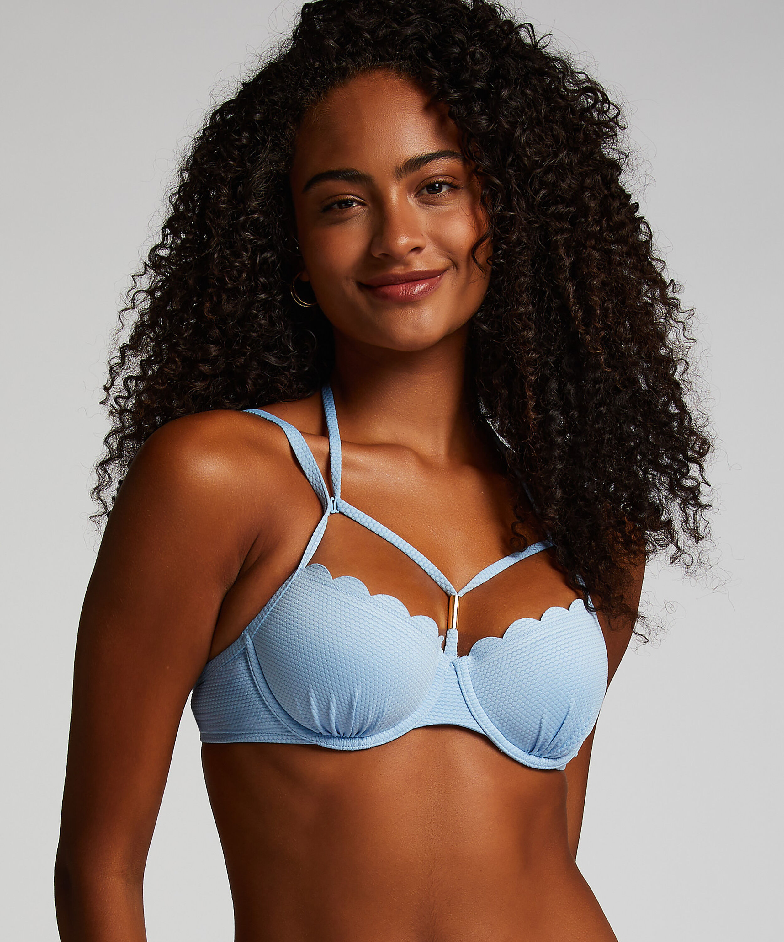 Scallop Padded Underwired Bikini Top, Blue Scallop Padded Underwired Bikini Top, Blue