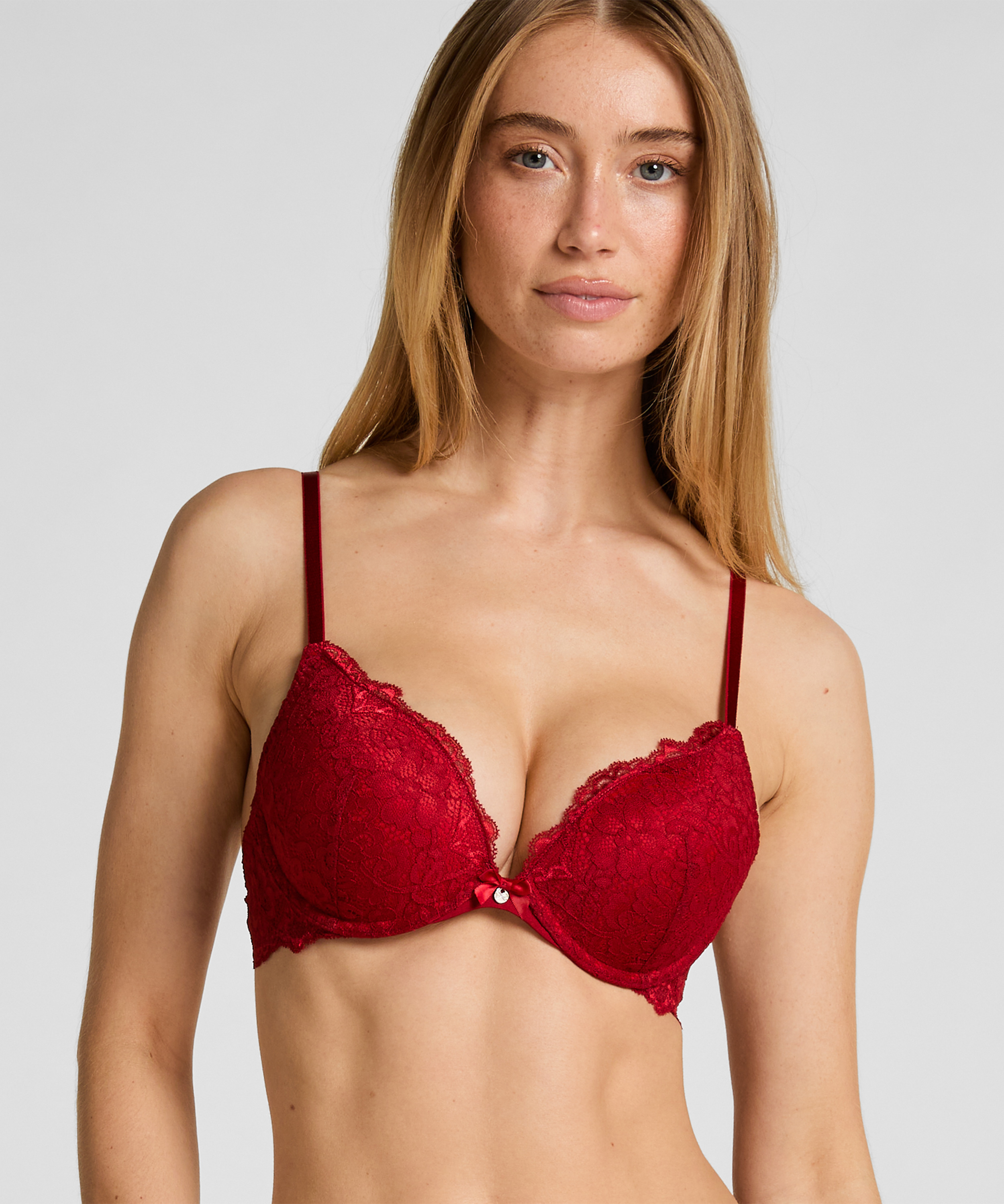 Marine Padded Underwired Push-Up Bra, Red, main